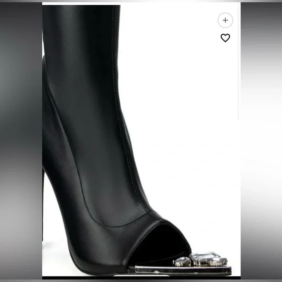 Azalea Wang “Clover” Over-the-Knee Peep-Toe Boots Size 9 Black - Picture 4 of 6